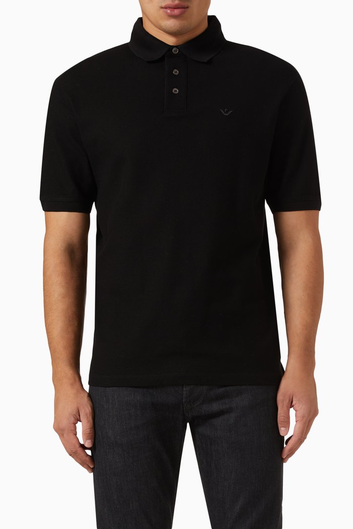 

Logo Polo in Cotton Pique, Black