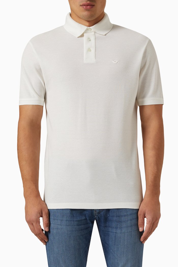 

Logo Polo in Cotton Pique, White
