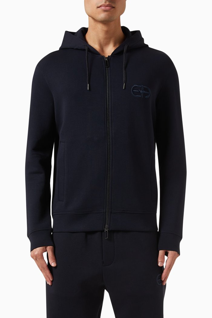 

Logo Hoodie in Cotton Jersey, Blue
