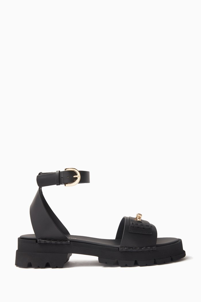 

Boule Gold-Trim Sandals in Leather, Black