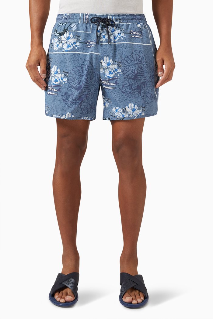 

Graphic Print Swim Shorts in Nylon, Blue