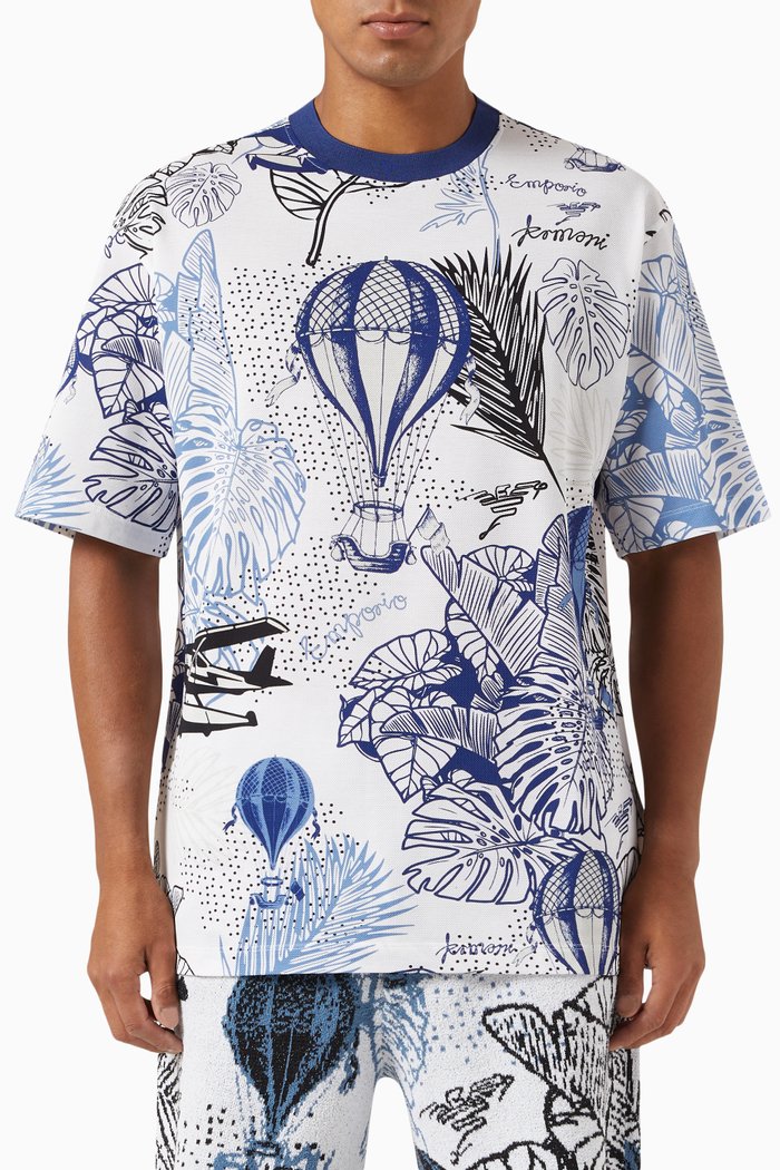 

Printed T-shirt in Mesh Jersey, Blue
