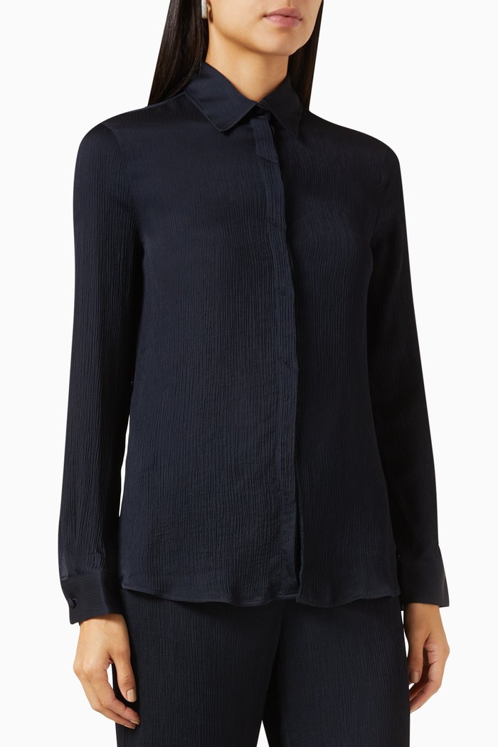 Pleated Shirt in Crepe, Blue