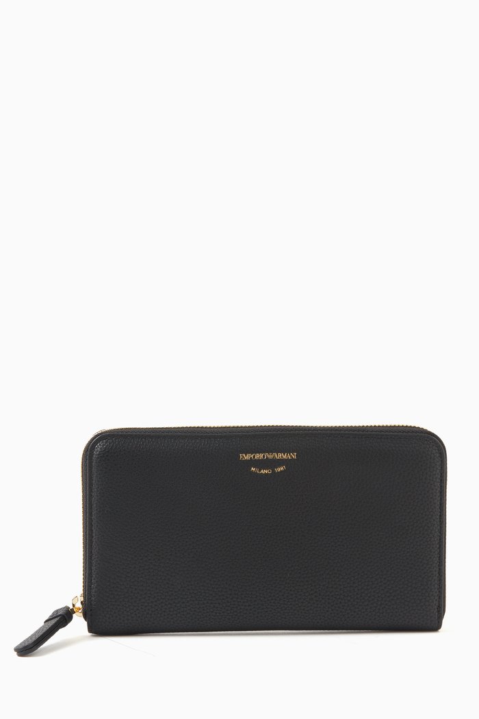 

Zip-Around Wallet in Deer-printed Leather, Black