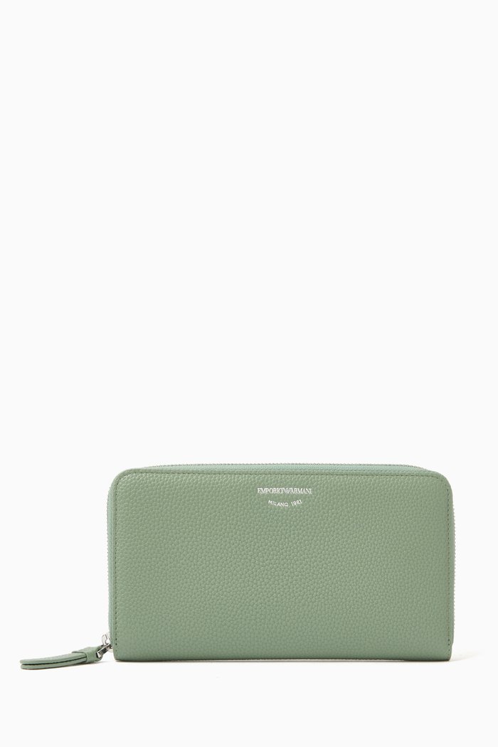 

Zip-Around Wallet in Deer-printed Leather, Green