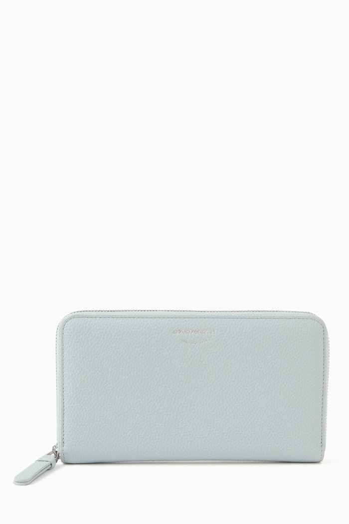 

Zip-Around Wallet in Deer-printed Leather, Blue