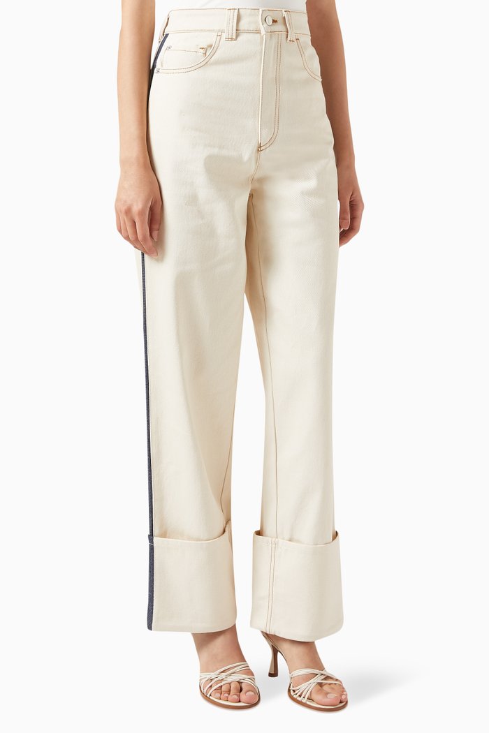 

Flared Tape Jeans in Denim, White