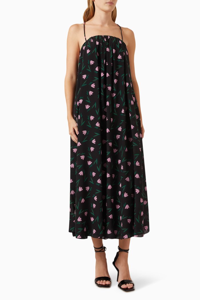 

Flowers Printed Midi Dress in Chiffon, Multicolour