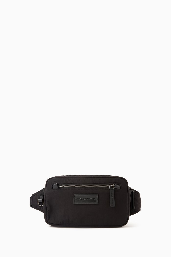 EA Logo Belt Bag in Nylon, Black