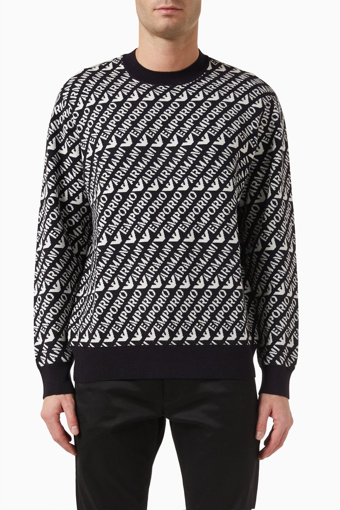

Logo Sweater in Jacquard Knit, Blue