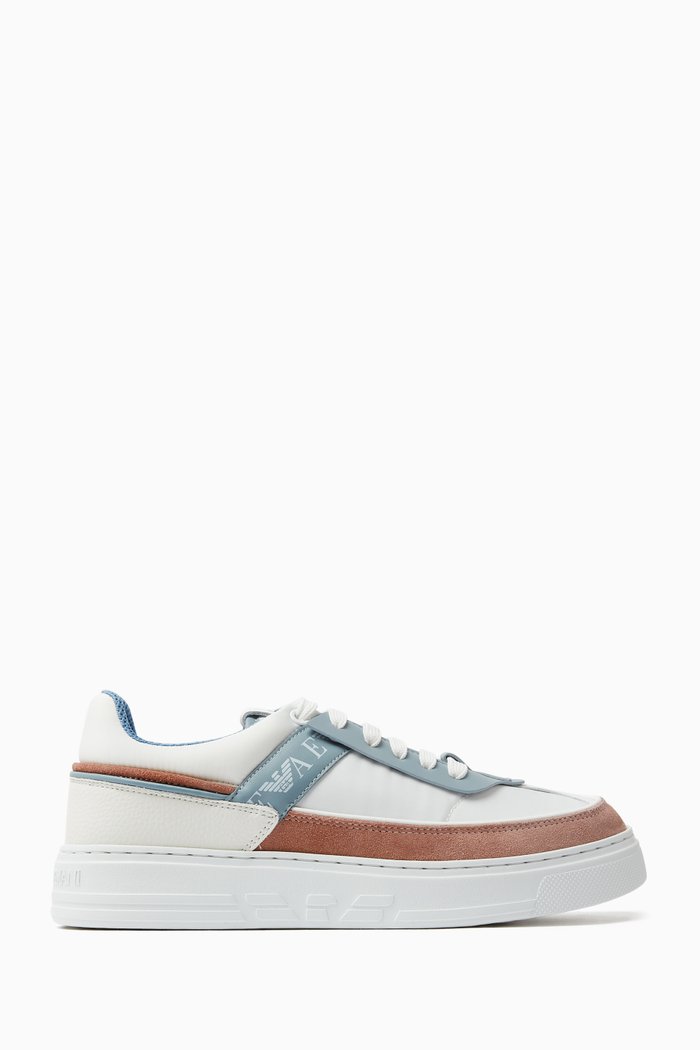 

Colour-block Low-top Sneakers in Leather & Suede, White