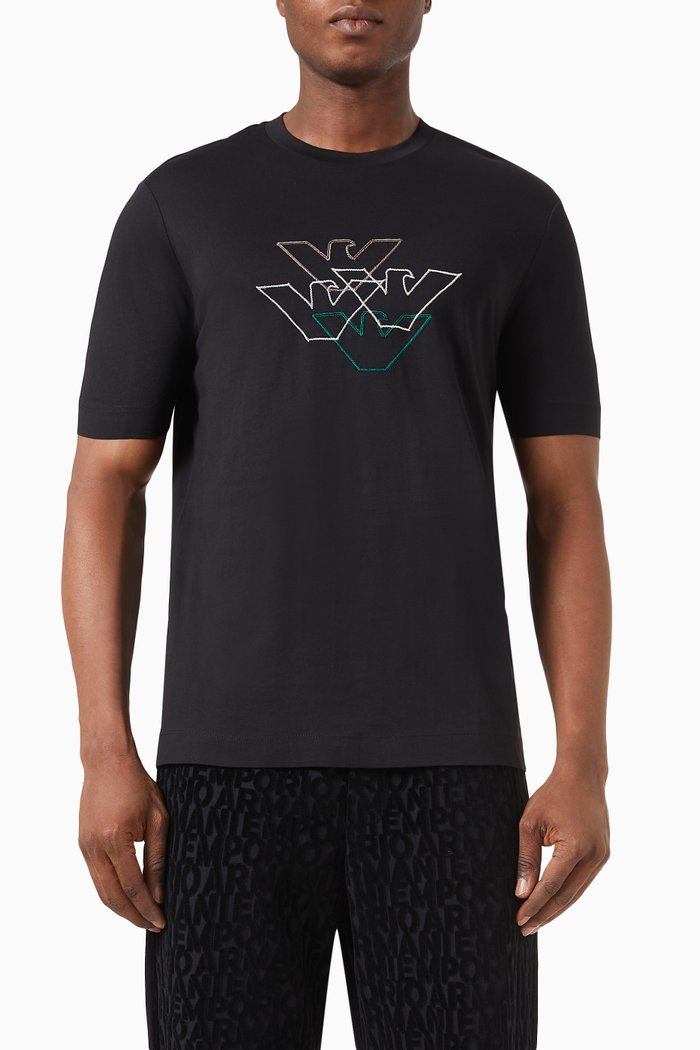 

Eagle Logo-embroidered T-shirt in Jersey, Black