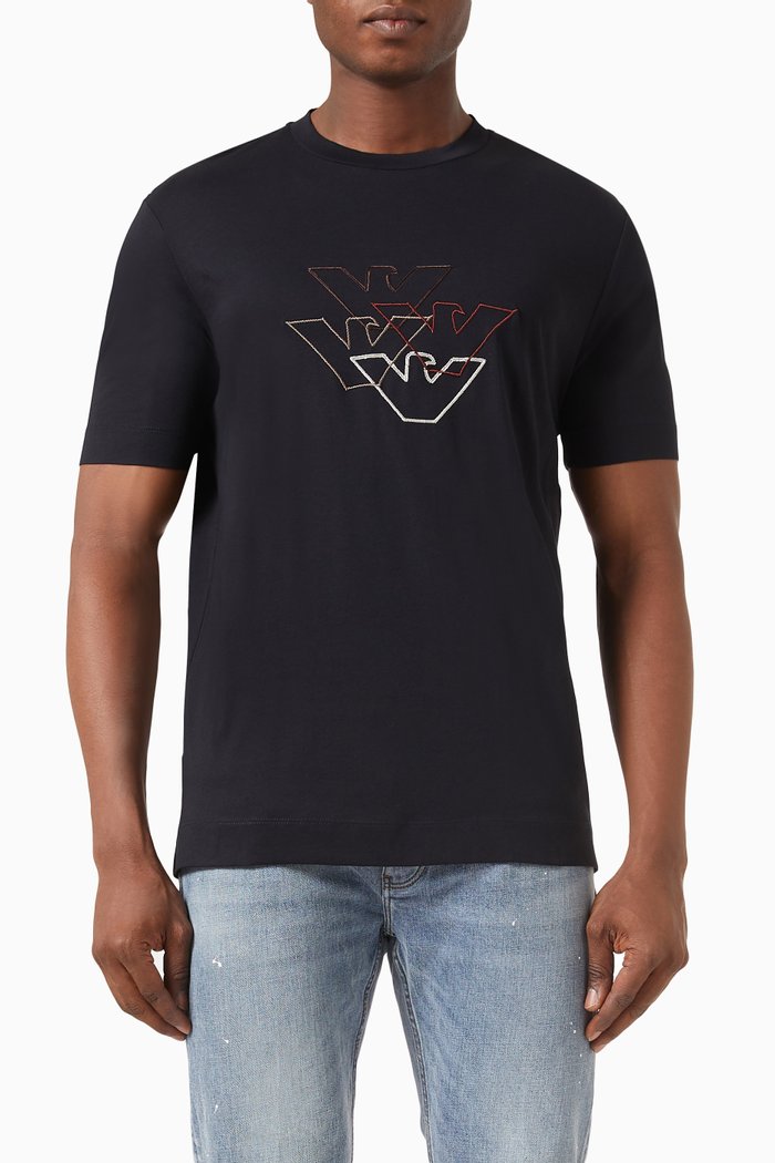 

Eagle Logo-embroidered T-shirt in Jersey, Blue