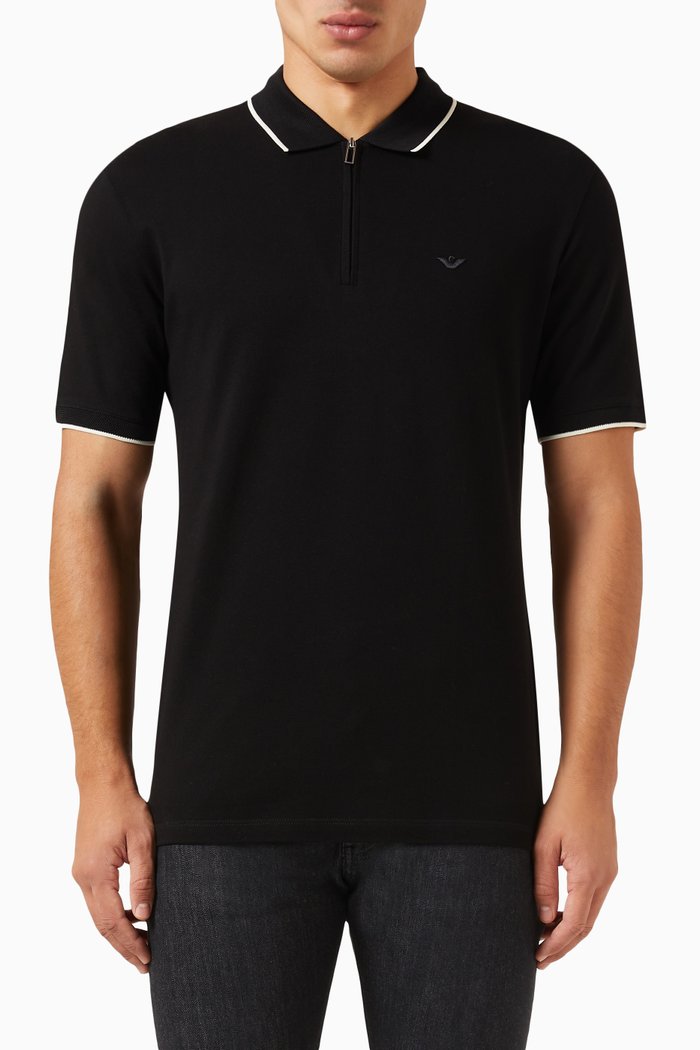 

Eagle Logo Embroidered Polo Shirt in Cotton, Black