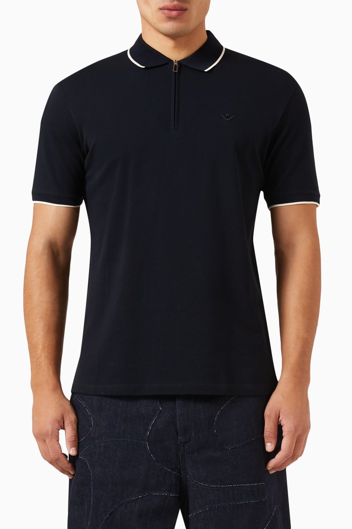 

Eagle Logo Embroidered Polo Shirt in Cotton, Blue