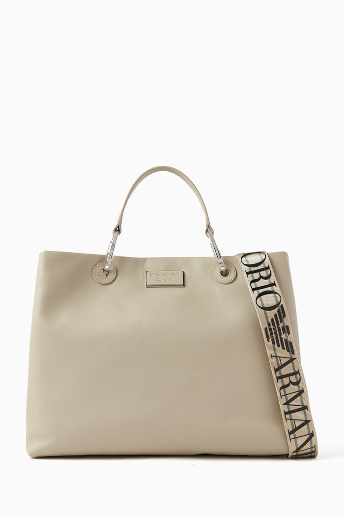 

Medium Logo-plate Tote Bag in Eco-leather, Neutral