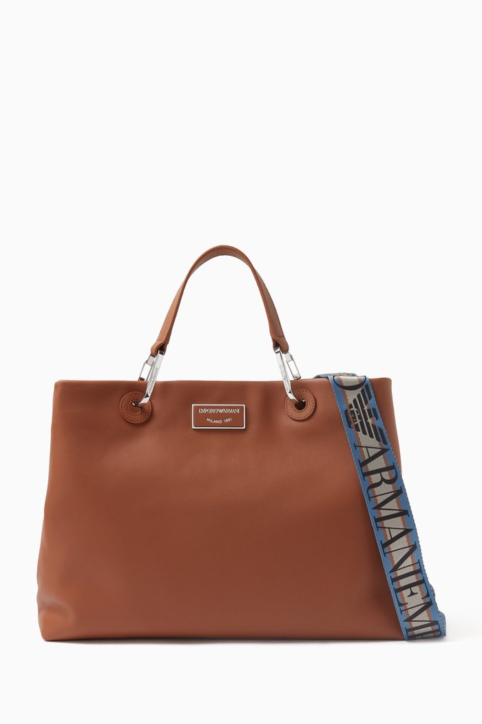 

Medium Logo-plate Tote Bag in Eco-leather, Brown