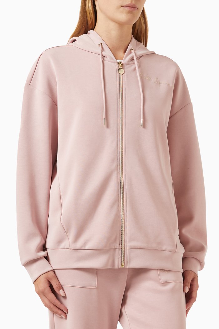 

EA7 Logo Zip-up Hoodie in Cotton Jersey, Pink