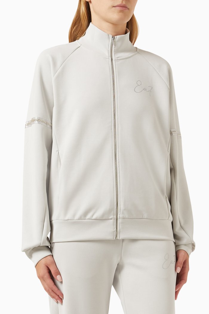 

EA7 Logo Zip-up Sweatshirt in Cotton Jersey, Grey