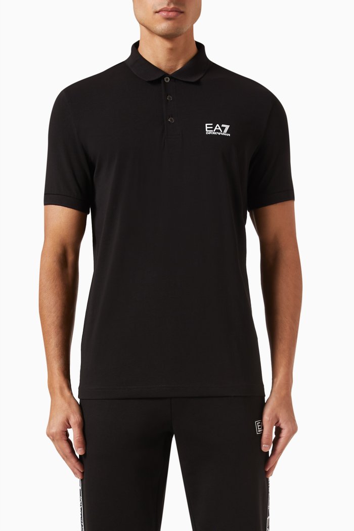 

EA7 Logo Polo Shirt in Cotton, Black
