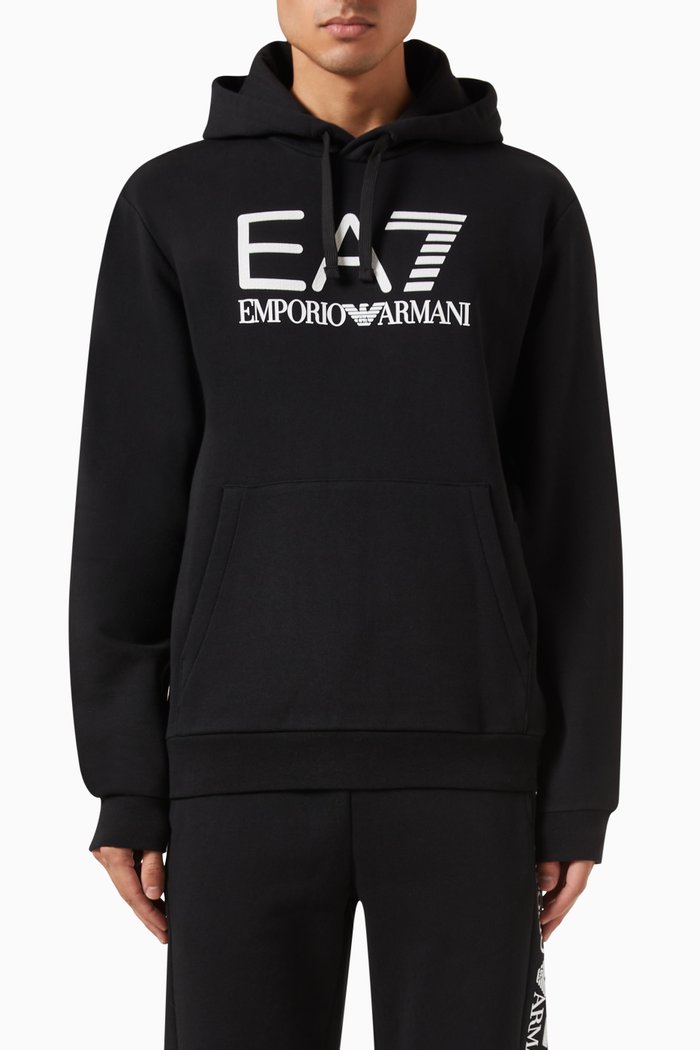 

EA7 Logo Hoodie in Cotton Jersey, Black