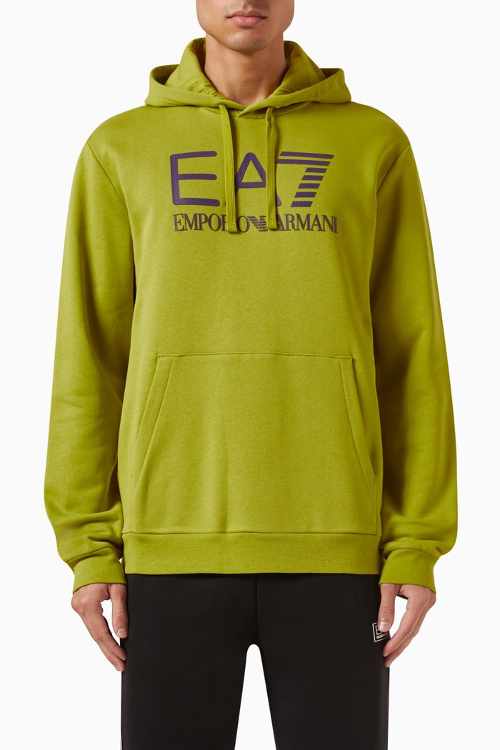 

EA7 Logo Hoodie in Cotton Jersey, Yellow
