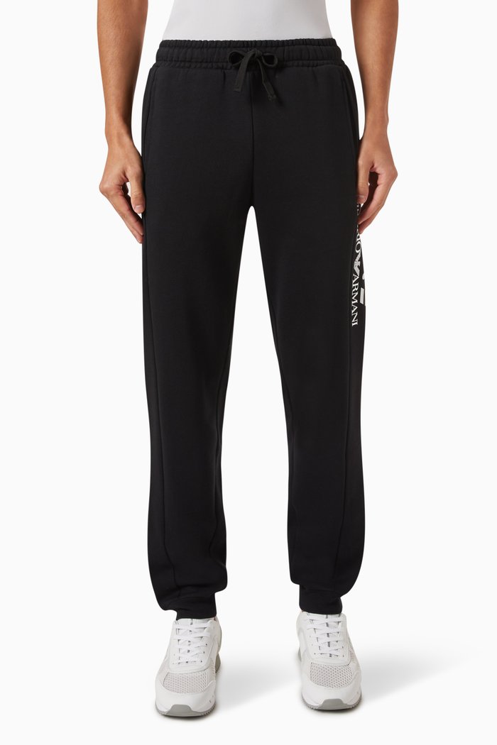 

EA7 Logo Sweatpants in Cotton Jersey, Black