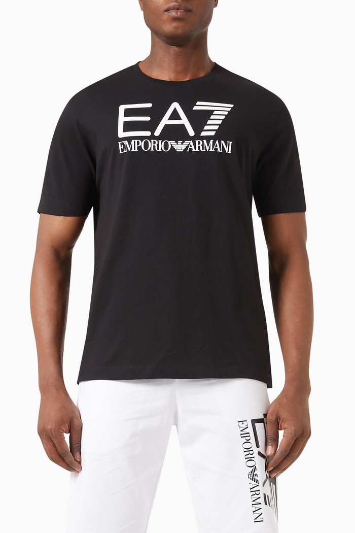 

EA7 Logo T-shirt in Cotton-jersey, Black
