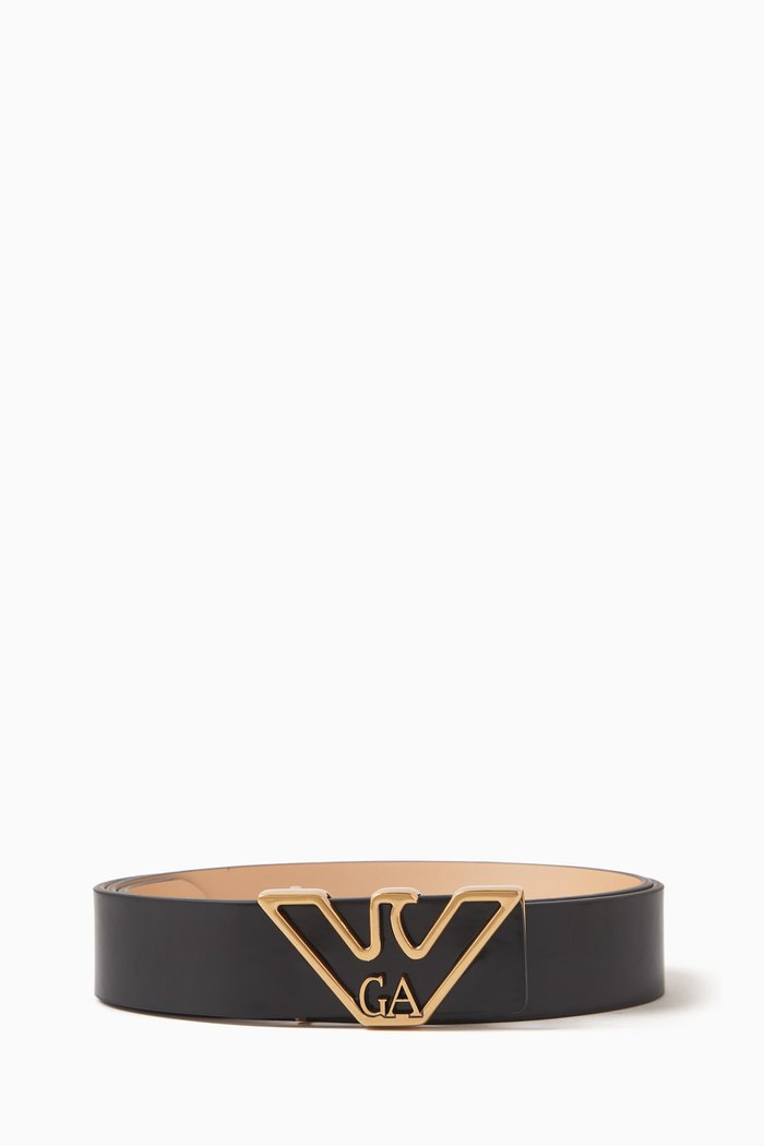 

Eagle Logo Belt in Brushed Leather, Black