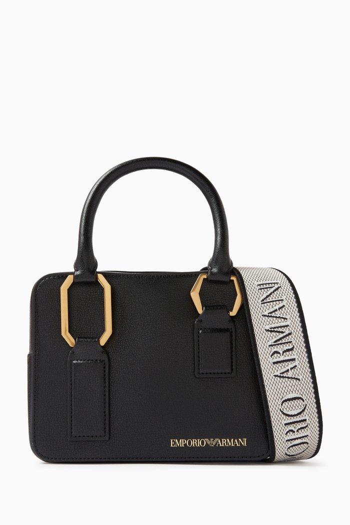 

Medium EA Top Handle Bag in Leather, Black