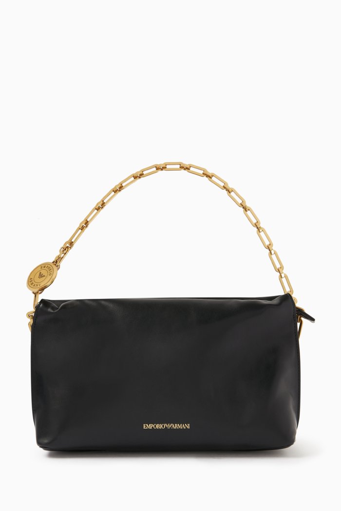 

EA Chain Strap Shoulder Bag in Leather, Black