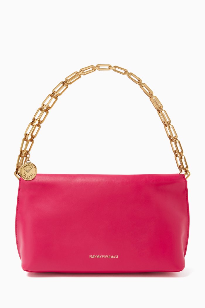 EA Chain Strap Shoulder Bag in Leather, Pink