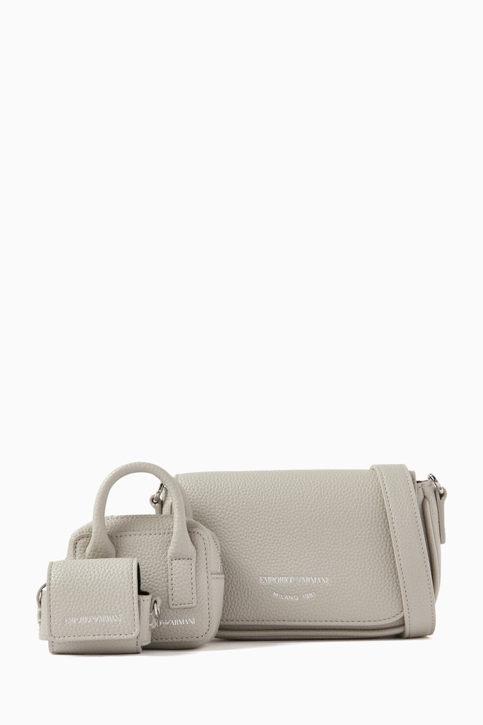 Crossbody Bag Set in Deer-print Faux Leather, Grey