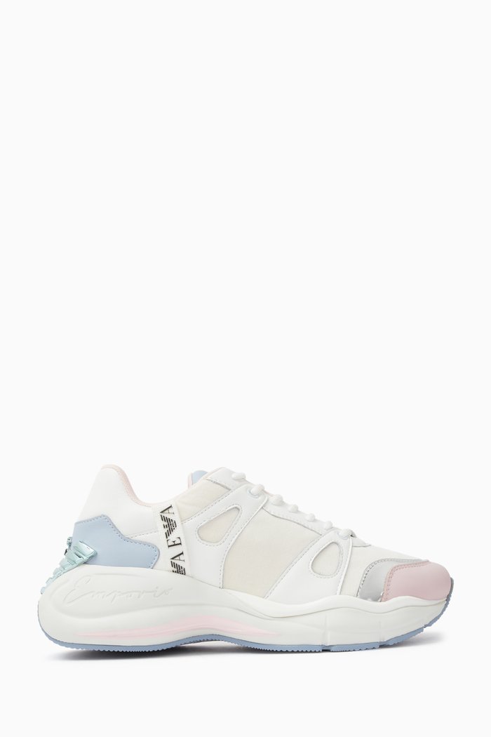 

Metallic-logo Low-top Sneakers in Mesh & Leather, White