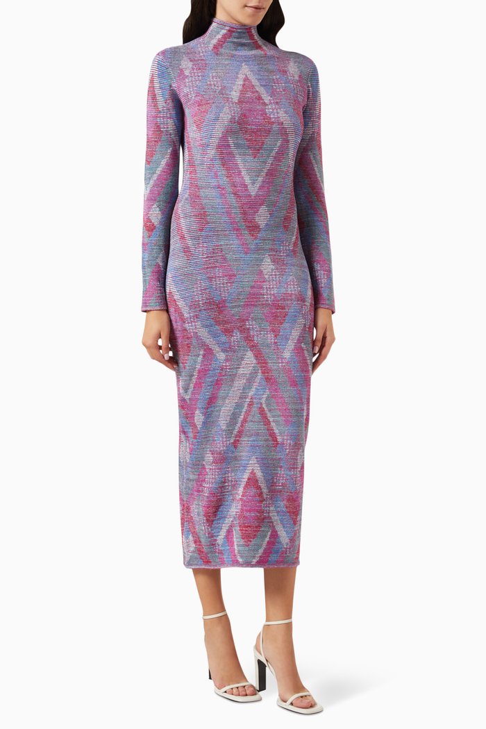 

Printed Dress in Jacquard-knit, Pink