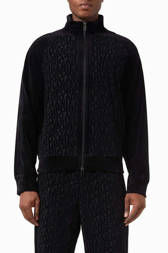 

Felt-logo Zip Sweatshirt in Cotton-blend, Black