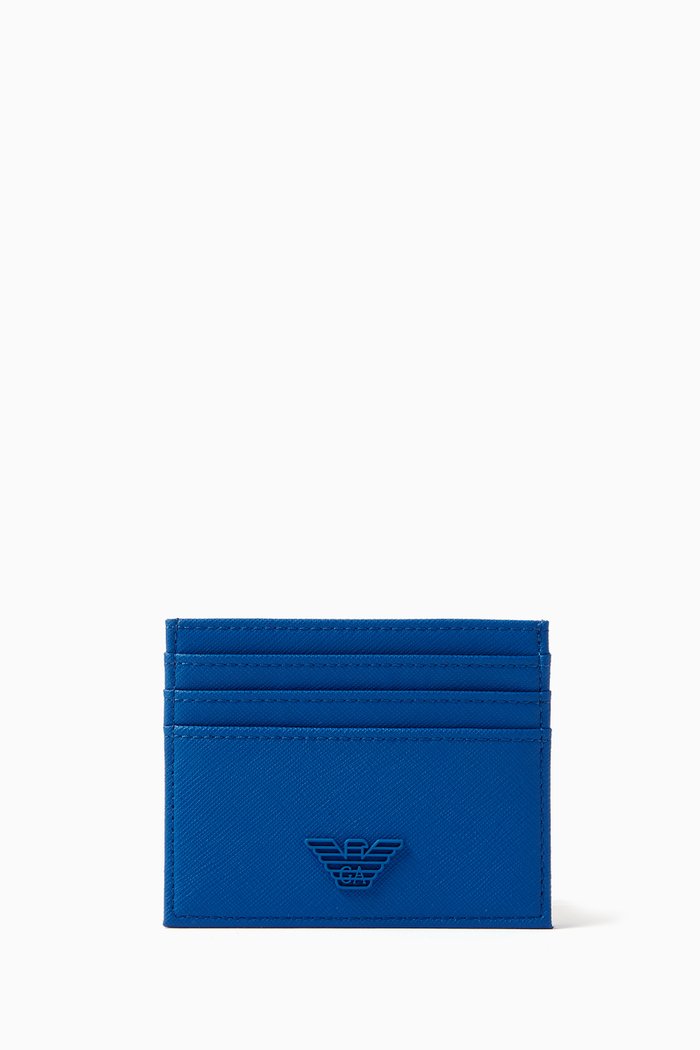 

EA Eagle Card Holder in Saffiano Leather, Blue