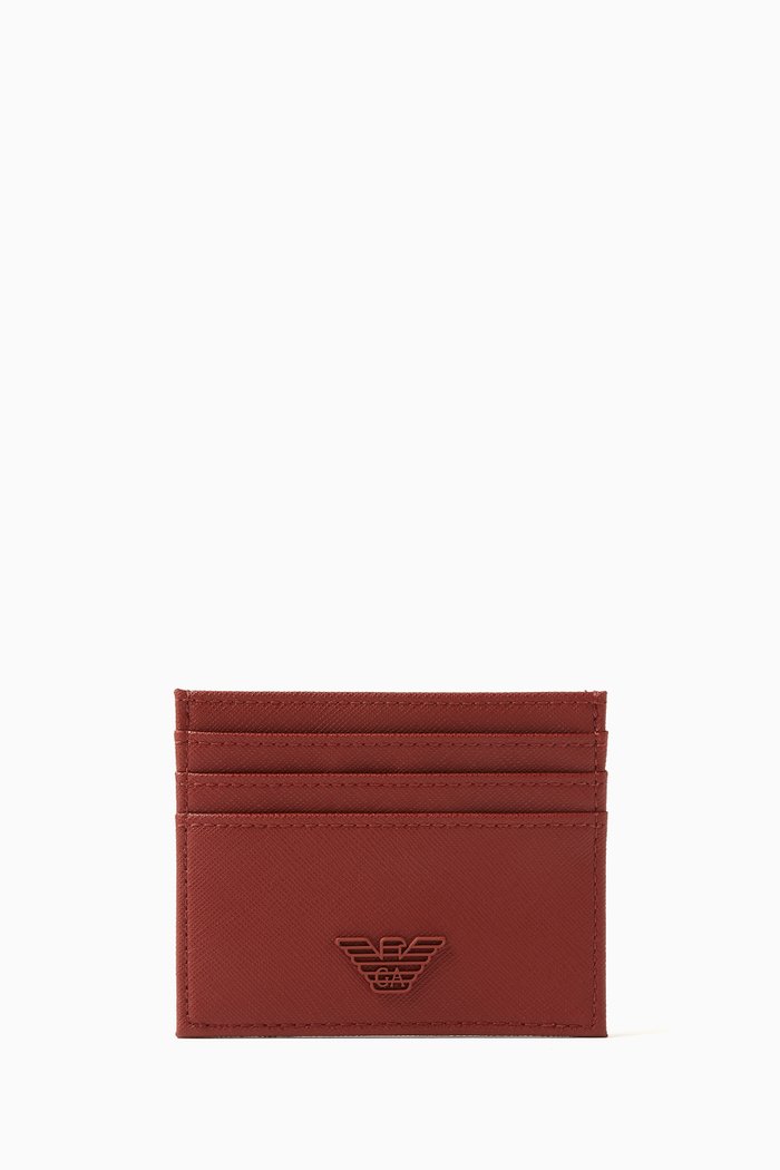 

EA Eagle Card Holder in Saffiano Leather, Orange