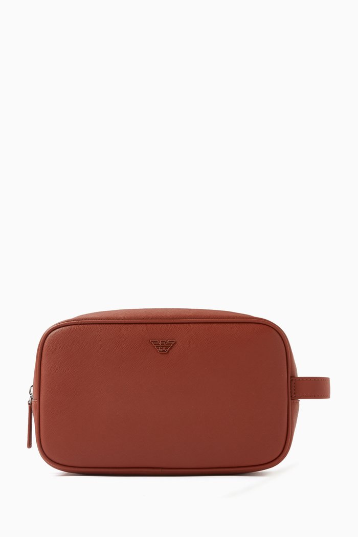 

Eagle Logo Washbag in Leather, Orange