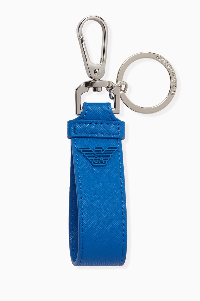 

EA Eagle Keychain in Saffiano Leather, Blue