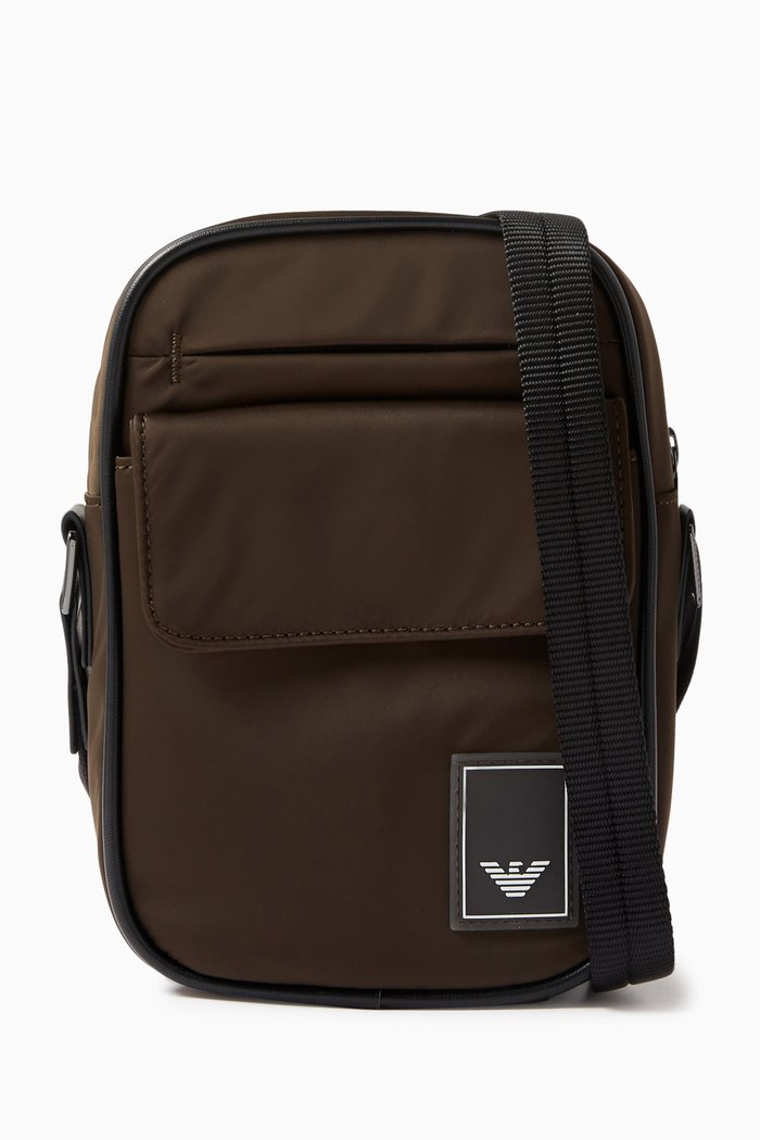 

EA Eagle Logo Crossbody Bag in Nylon, Brown