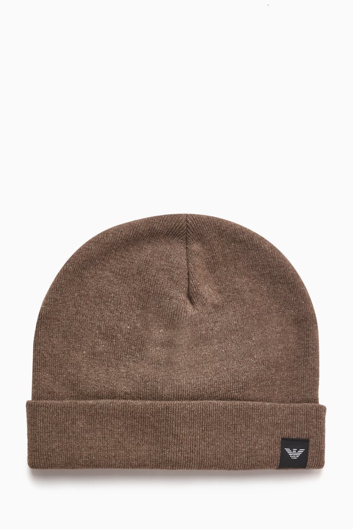 

Ribbed Beanie Hat in Wool-blend, Brown
