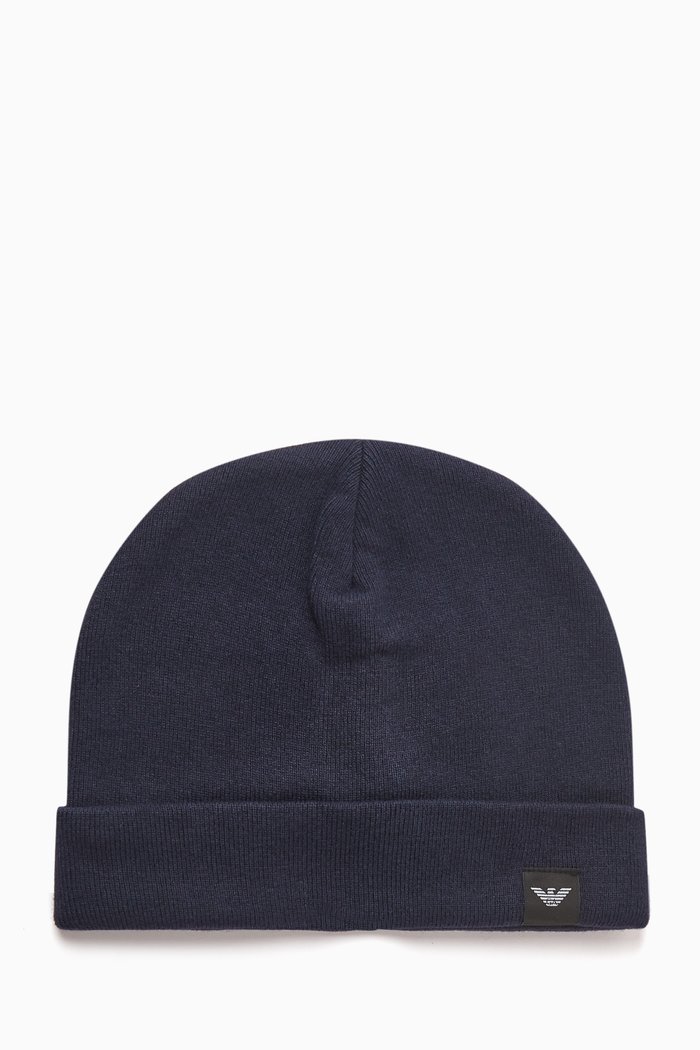 

Ribbed Beanie Hat in Wool-blend, Blue
