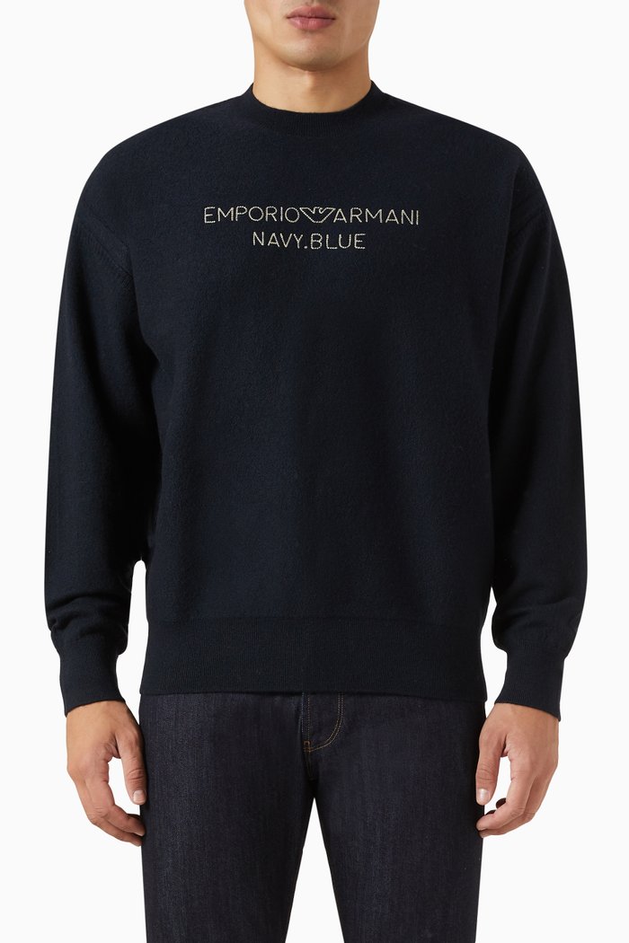 

Logo Sweater in Cotton Knit, Blue