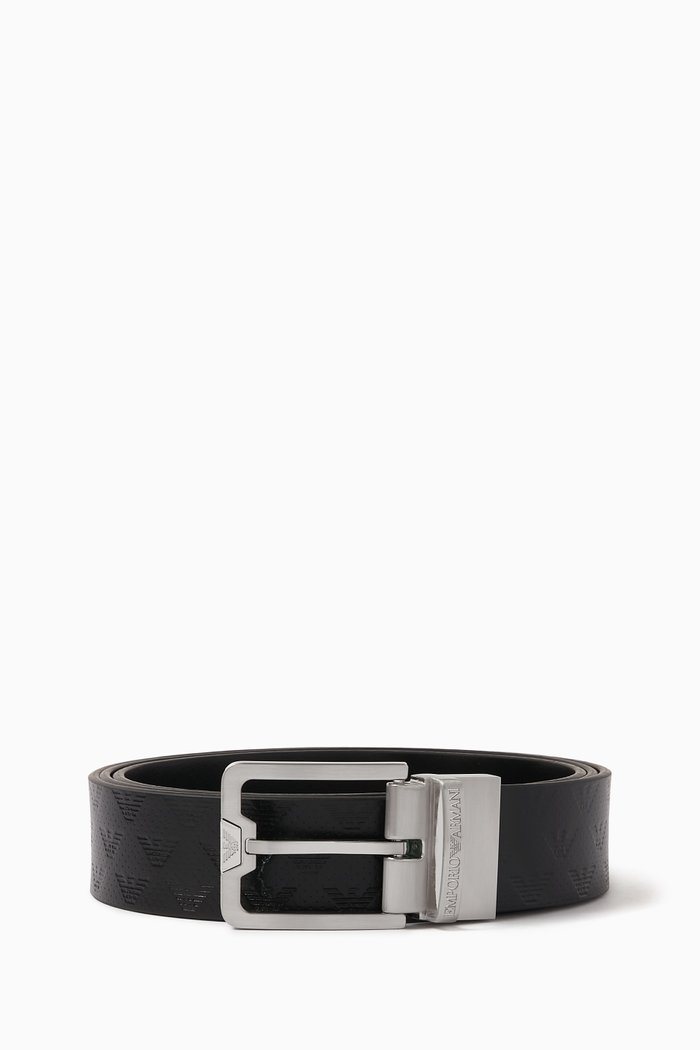 

Logo Buckle Reversible Belt in Leather, Black
