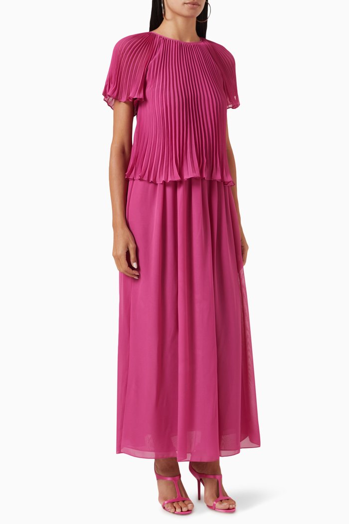 

Plisse Maxi Dress in Georgette, Pink