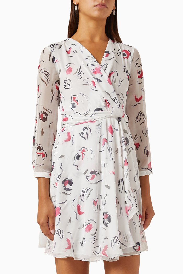 Floral-print Wrap Dress, White