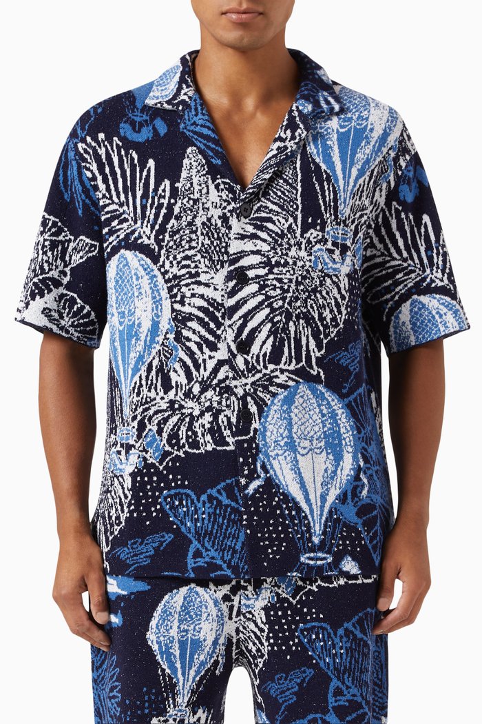 

Printed Shirt in Knit Jacquard, Blue