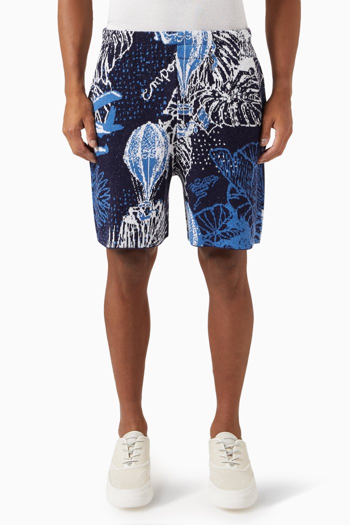 

Printed Shorts in Knit Jacquard, Blue
