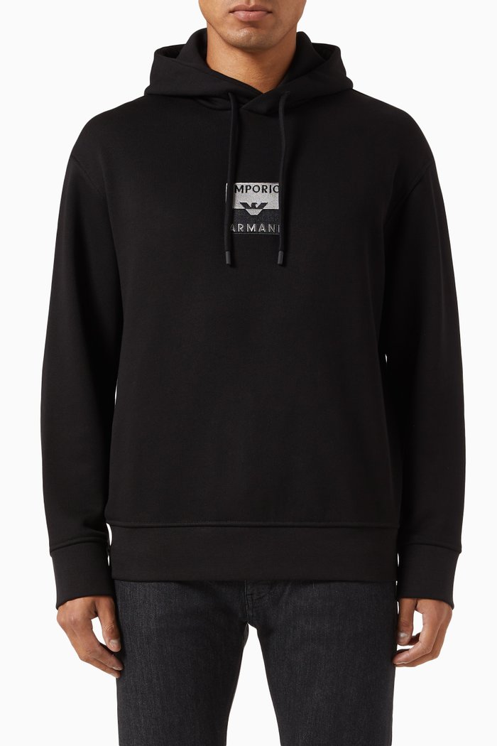 

Micro EA Text Hoodie in Cotton-jersey, Black